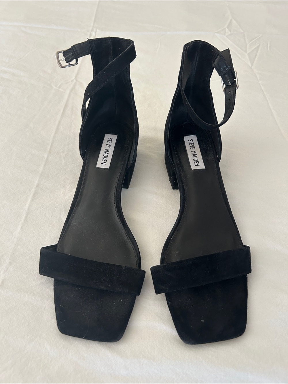 Steve Madden Black Suede Ankle-Strap Block Heel Sandals